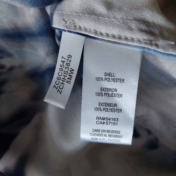 Calvin Klein Top Blue White Floral Button Up Roll Tab Sleeve Blouse, Size M - Picture 10 of 10